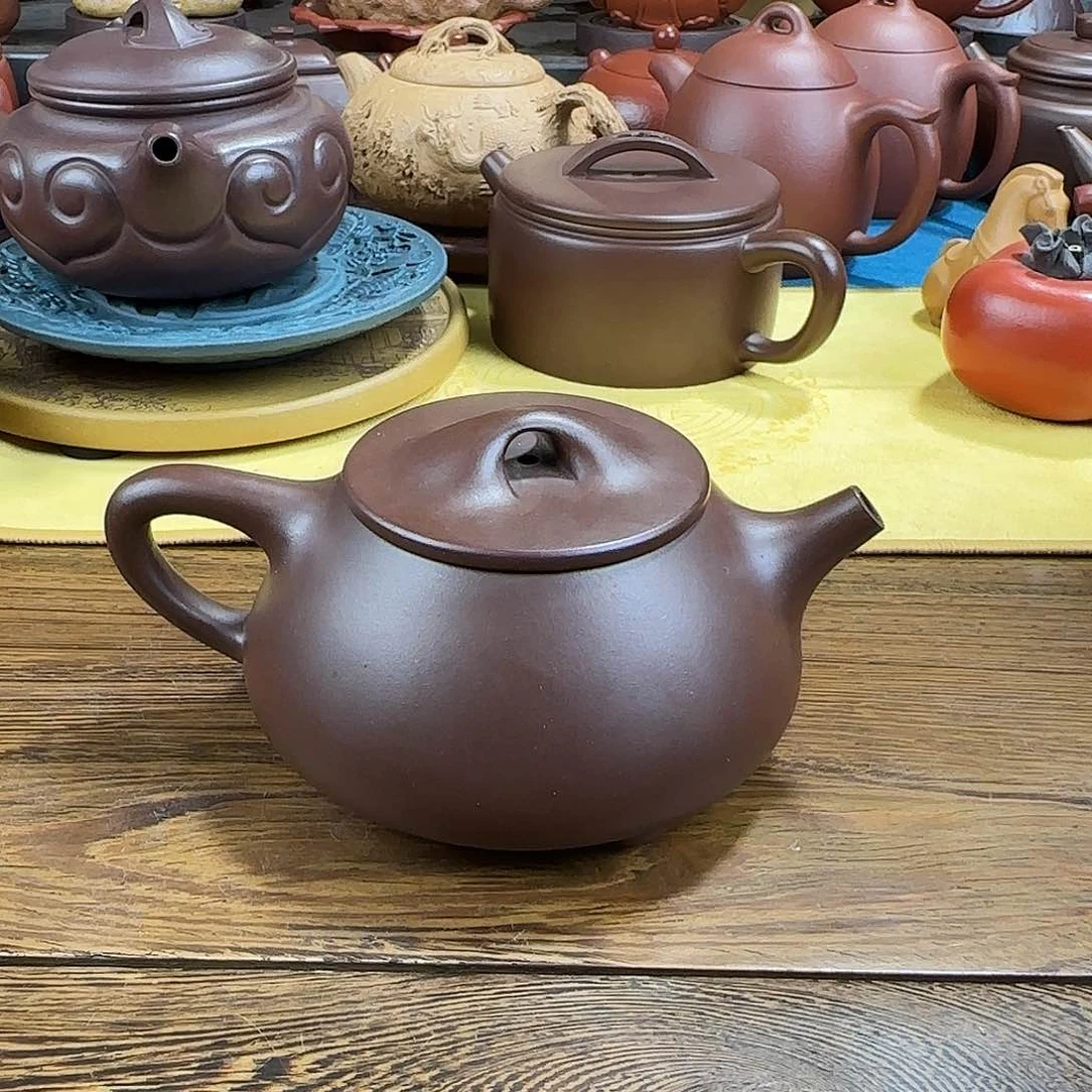 紫砂茶壶石瓢紫泥