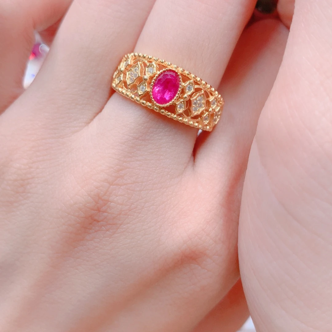 红宝石戒指银S925镶嵌