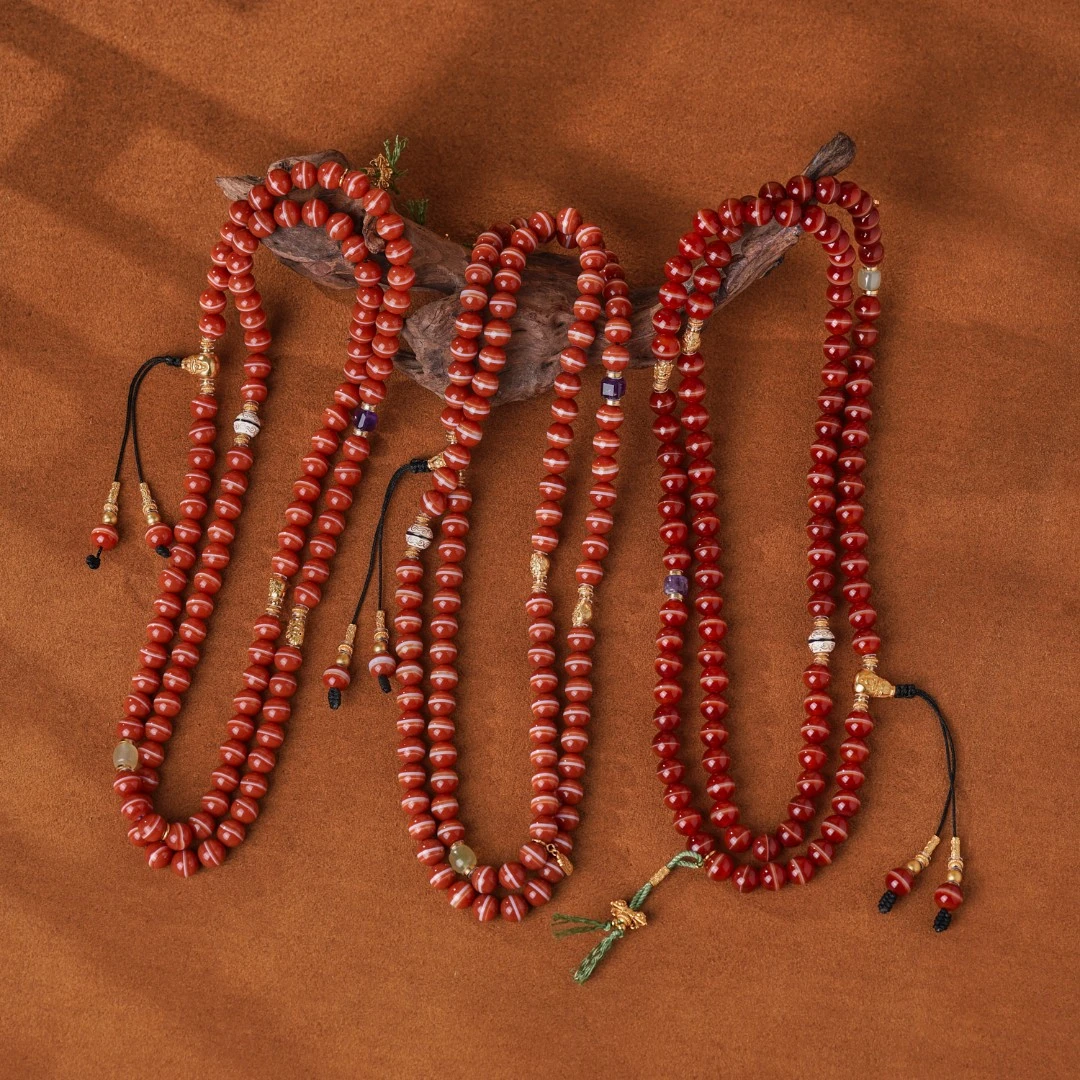 云丹拉姆丨红肉一线药师珠天珠108颗项链多样性其一约8mm