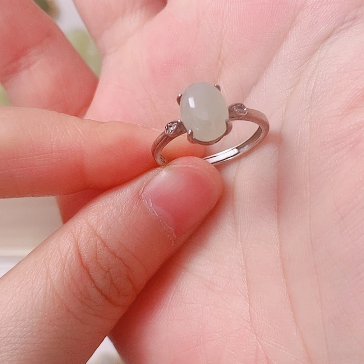 和田玉银S925镶嵌戒指