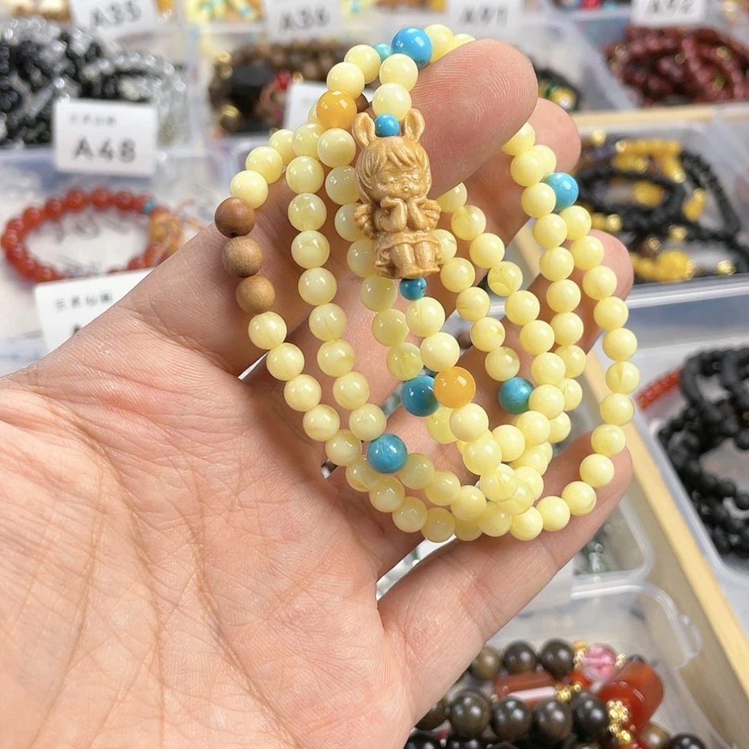 檀香木手串银S925镀金镶嵌