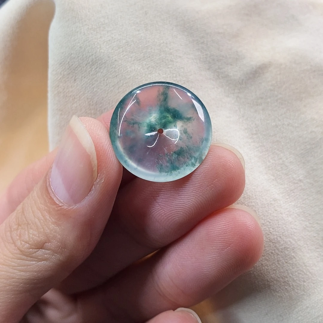 散珠翡翠飘蓝花平安扣