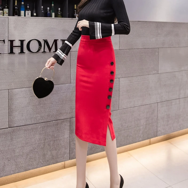 2025新款时尚性感侧开叉气质职业半身裙不规则修身显瘦排扣包臀裙