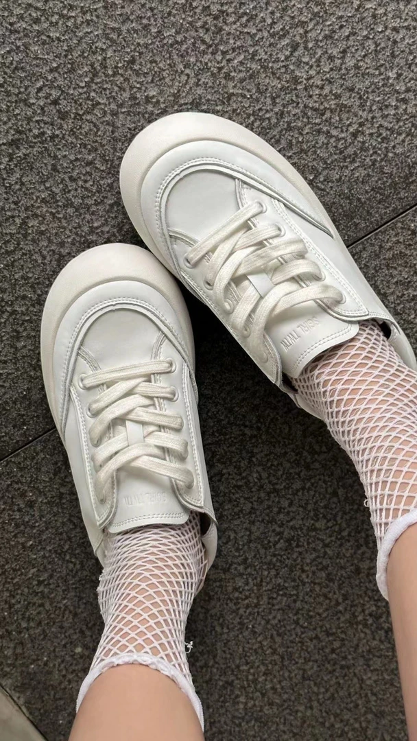 3075 复古松糕厚底板鞋女2025春季两穿增高韩版休闲小皮鞋潮