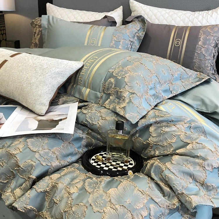 高级感奢华180支长绒棉四件套立提花被套全棉床笠欧式床上用品