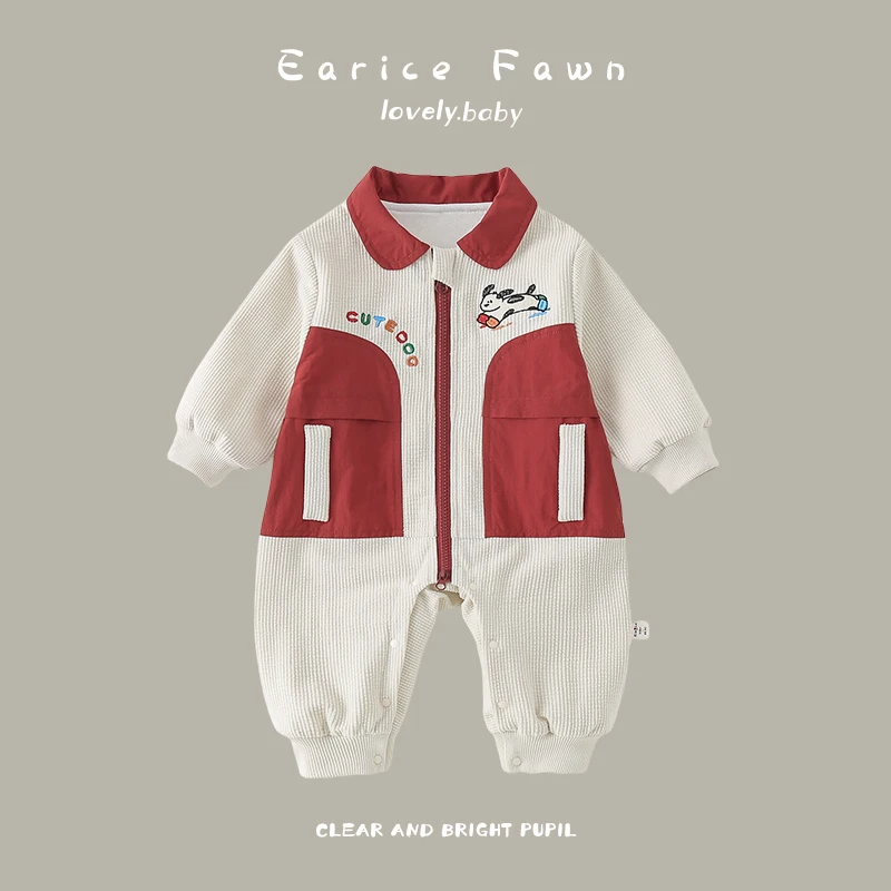 QQ网红婴幼儿连体衣春装男女宝宝可爱哈衣外出爬爬服满月周岁抱衣