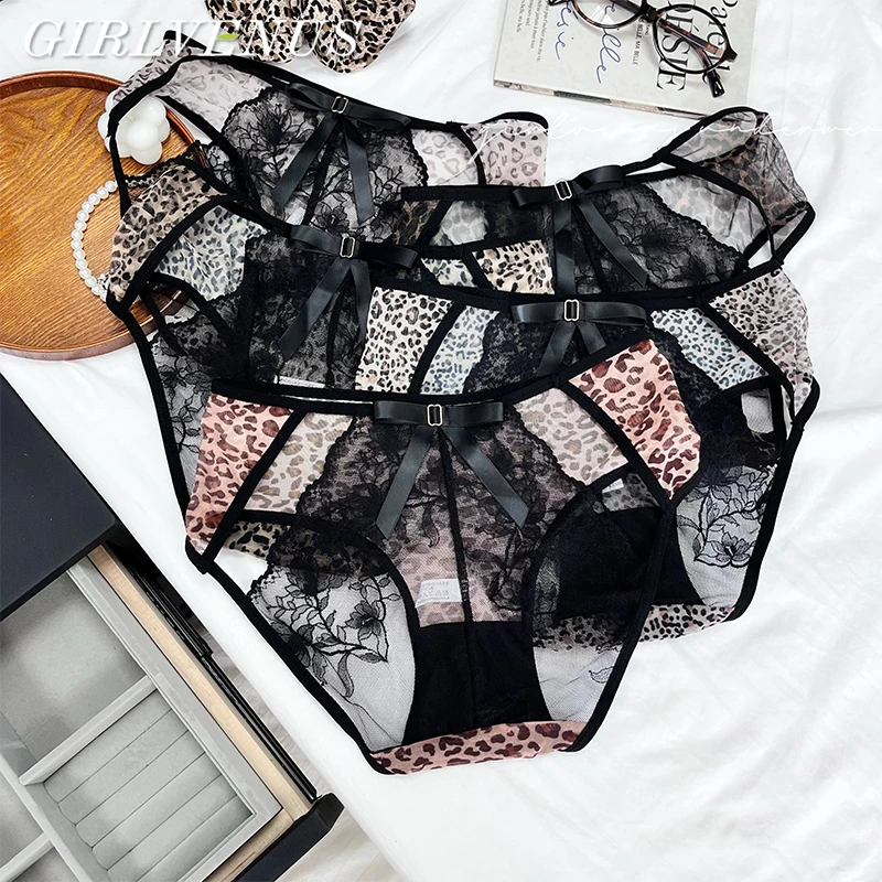 GIRLVENUS波点镂空豹纹透气内裤女时尚舒适性感低腰蕾丝女三角裤