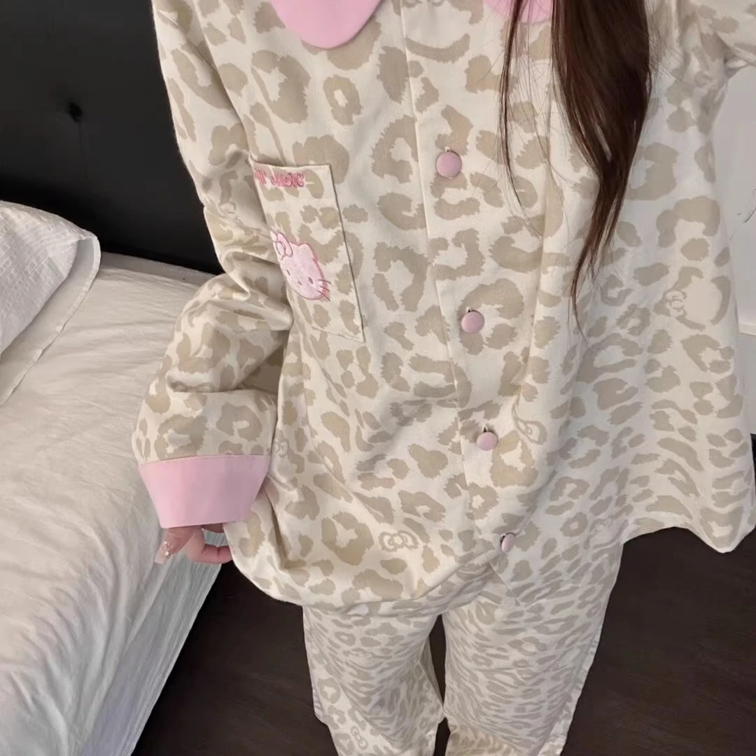 【奶咖甜豹】睡衣女海岛绒豹纹KT加厚长袖保暖可外穿家居服套装