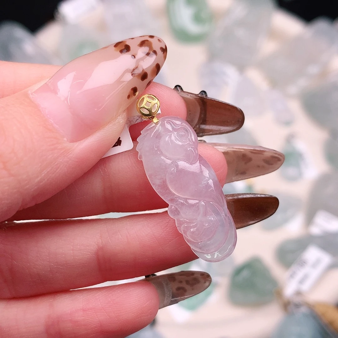 翡翠颈饰18K金镶嵌冰鹦鹉33.5、28、11.5、4