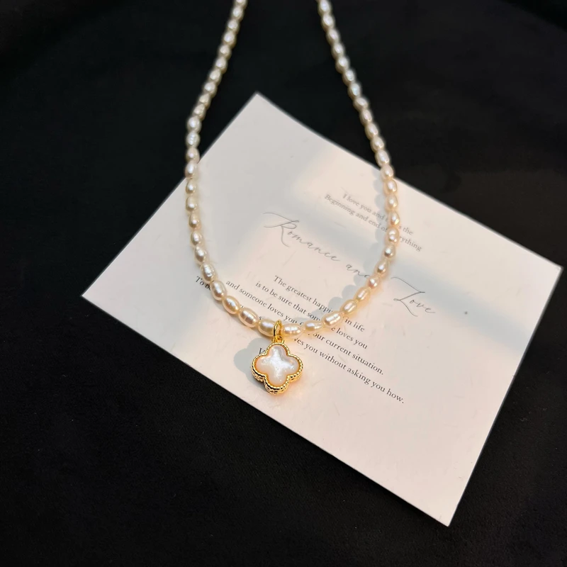 【双面四叶草】3-4mm天然淡水珍珠一款两戴简约百搭珍珠项链LH0633