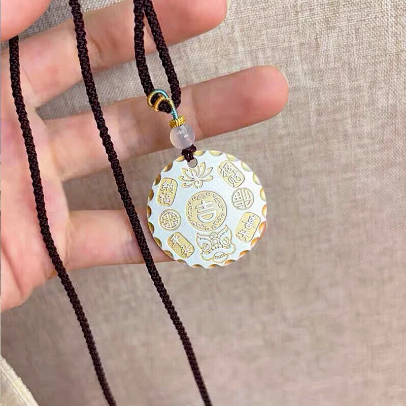 吊坠足银 足银999描金吉言醒狮实心吊牌纯银百福平安喜乐挂坠N122