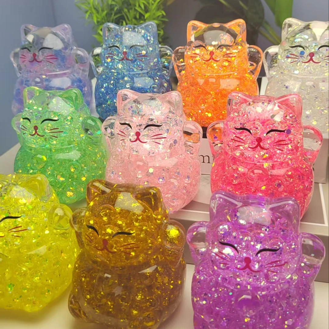 新【8cm泡珠招财猫】10色桌面潮玩摆件