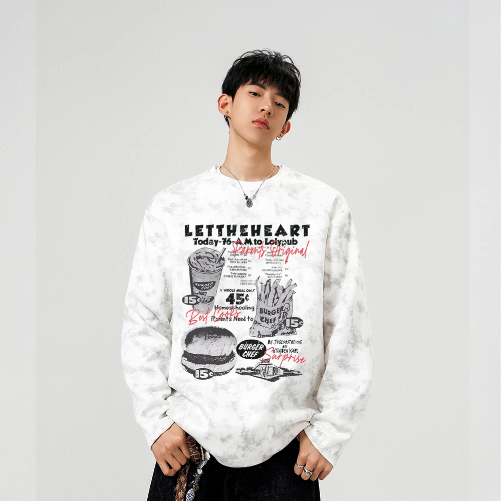 美式扎染长袖t恤男秋冬印花潮牌ins高街宽松圆领半袖情侣款男生