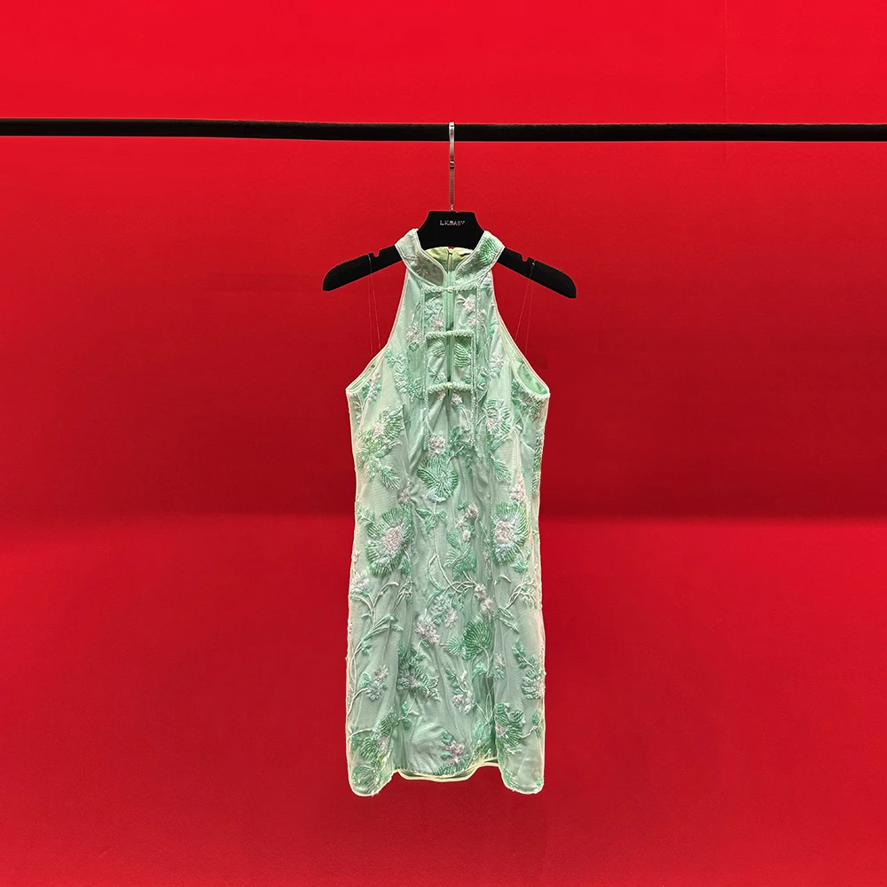 【L.K.BABY】诗情画意新中式姿态娉婷「缠枝莲花」国风刺绣挂脖连衣裙