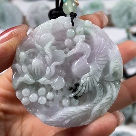 翡翠颈饰未镶嵌凤穿牡丹福利两面工