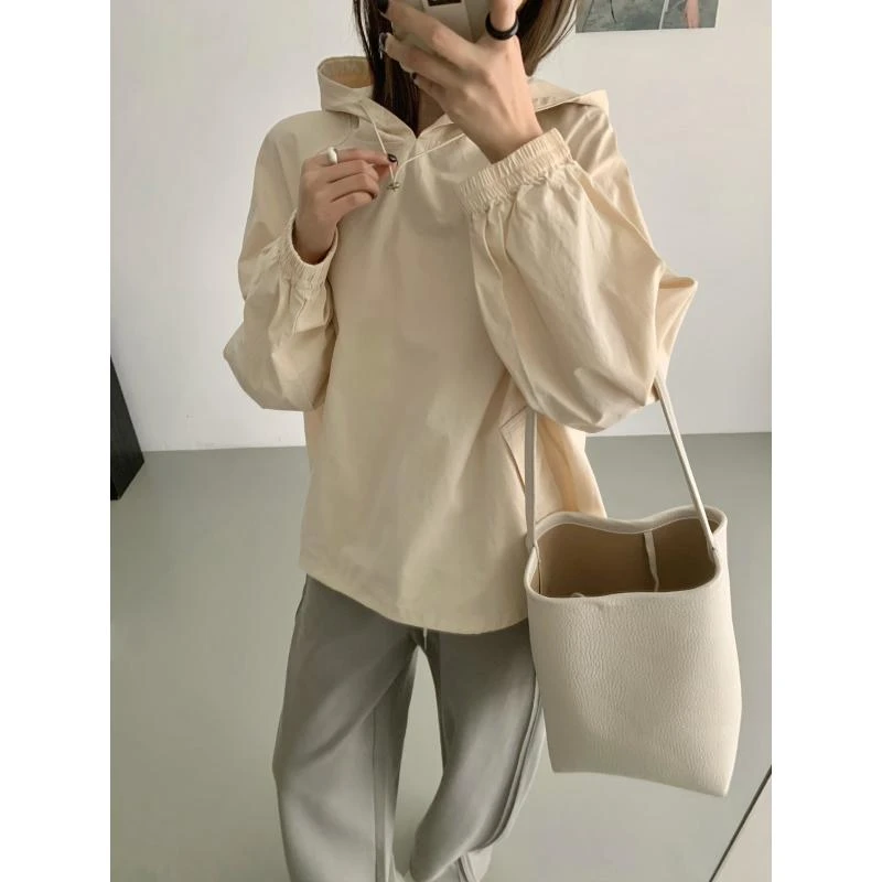 春季韩版宽松休闲夹克慵懒风套头连帽上衣H3079