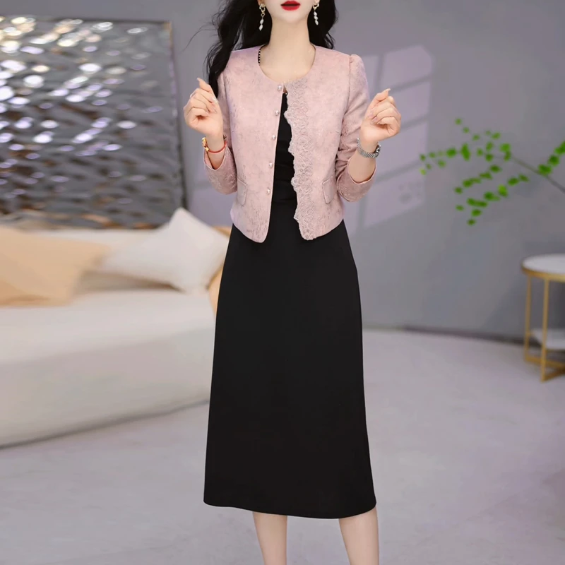 轻奢时尚套装高端显白修身连衣裙女2025新款气质高级感两件套裙子