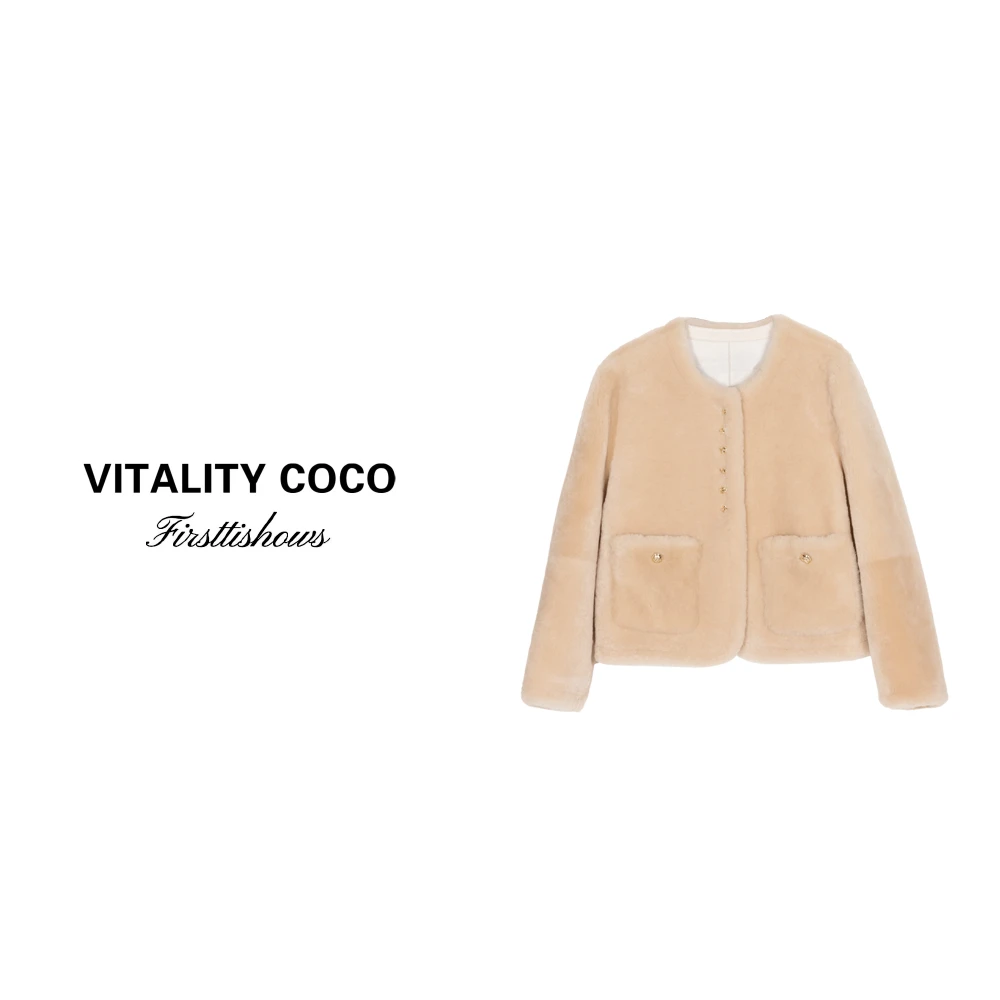 「VITALITY COCO」24冬季上新热卖百搭短款皮毛一体外套-1787