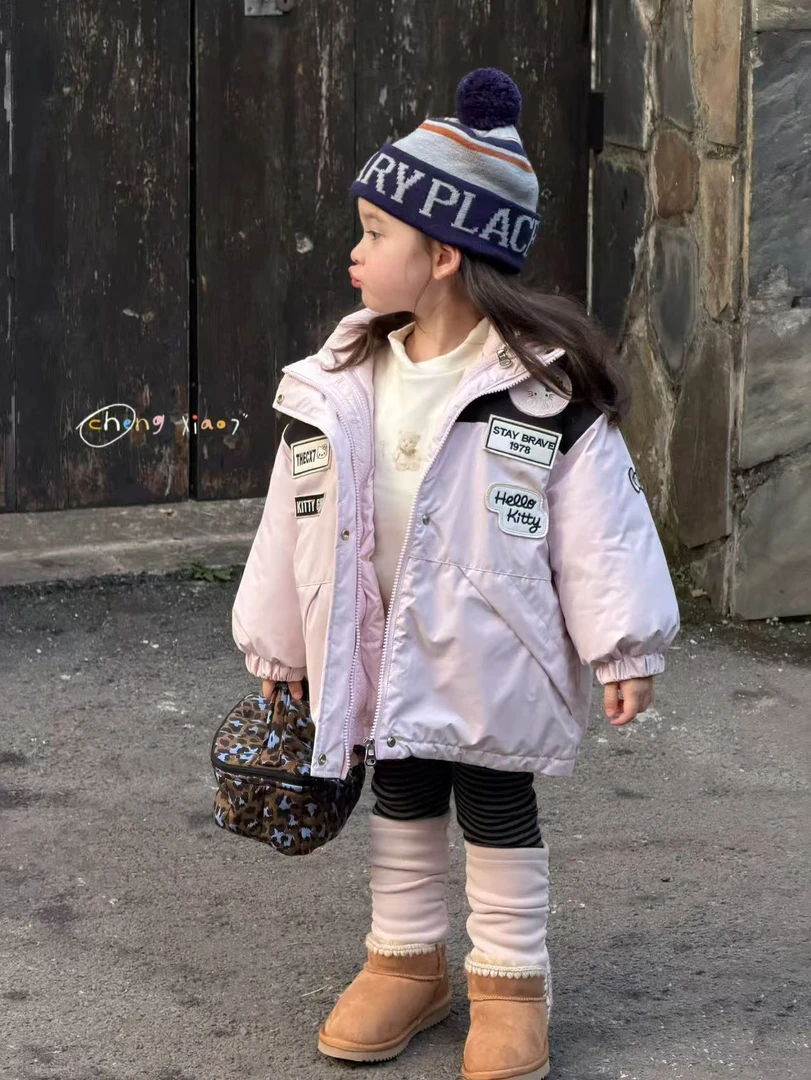 【橙小七 正版】女童拼色冲锋衣羽绒服 韩版保暖连帽