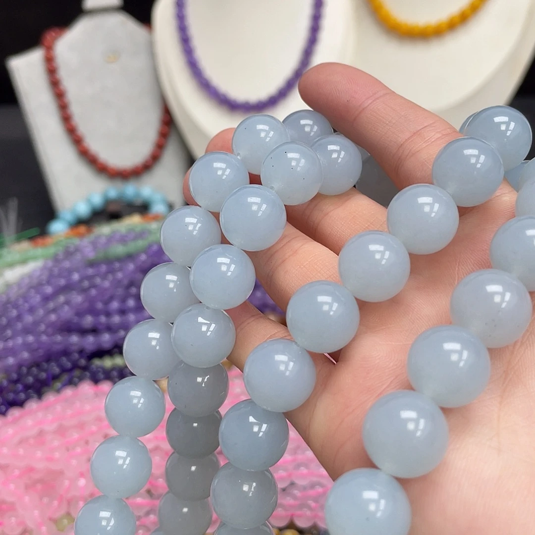 玛瑙/玉髓未镶嵌半成品淡蓝玉髓14m