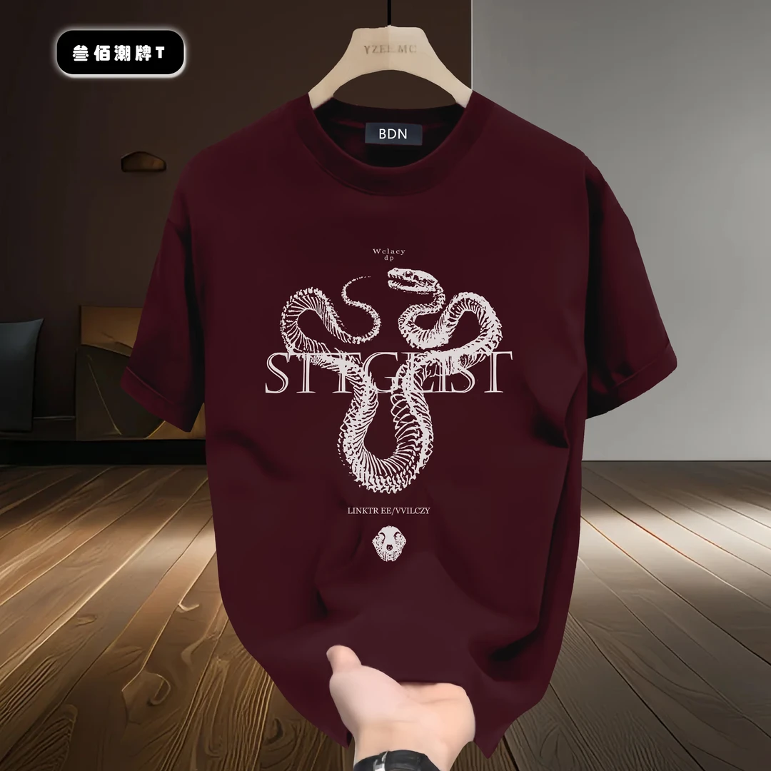 100%纯棉潮牌重磅短袖圆领T恤设计印花潮流休闲时尚ins百搭上衣