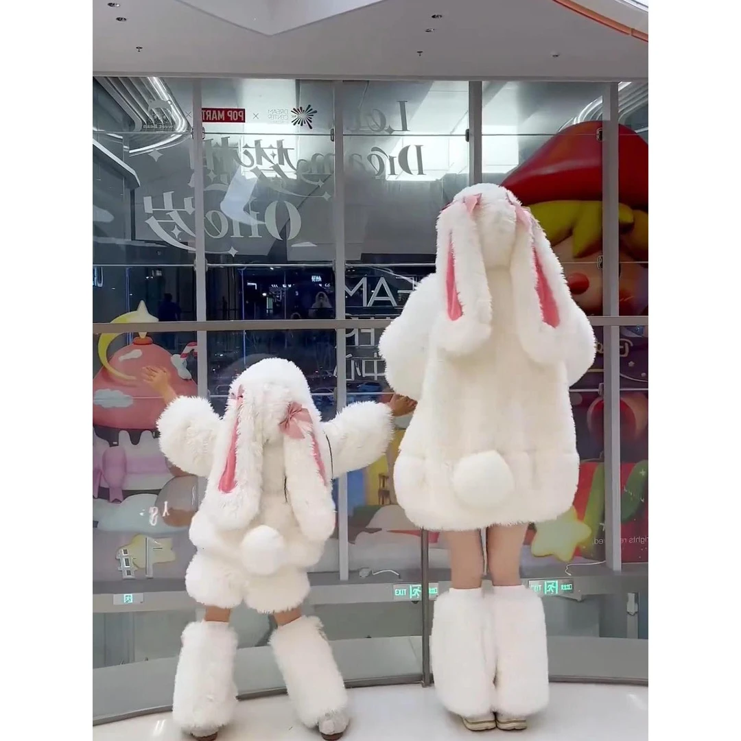 女童秋冬套装新款秋冬款女童洋气兔子套装儿童夹加厚彷皮草时髦卫