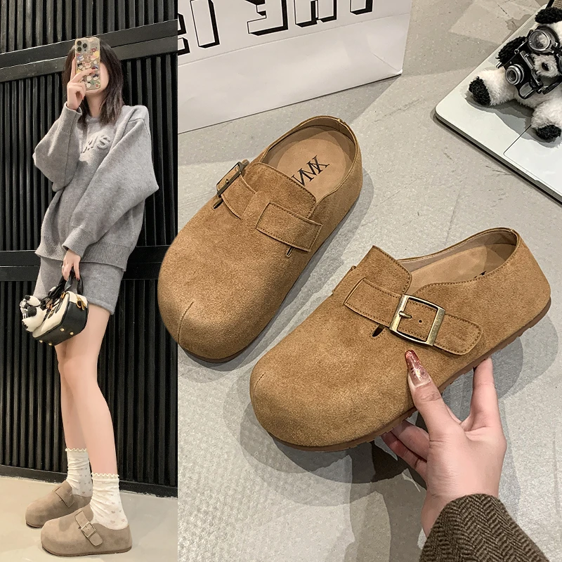 复古锁扣厚底外穿拖鞋勃肯鞋女款2025爆款春秋软底包头女鞋半拖
