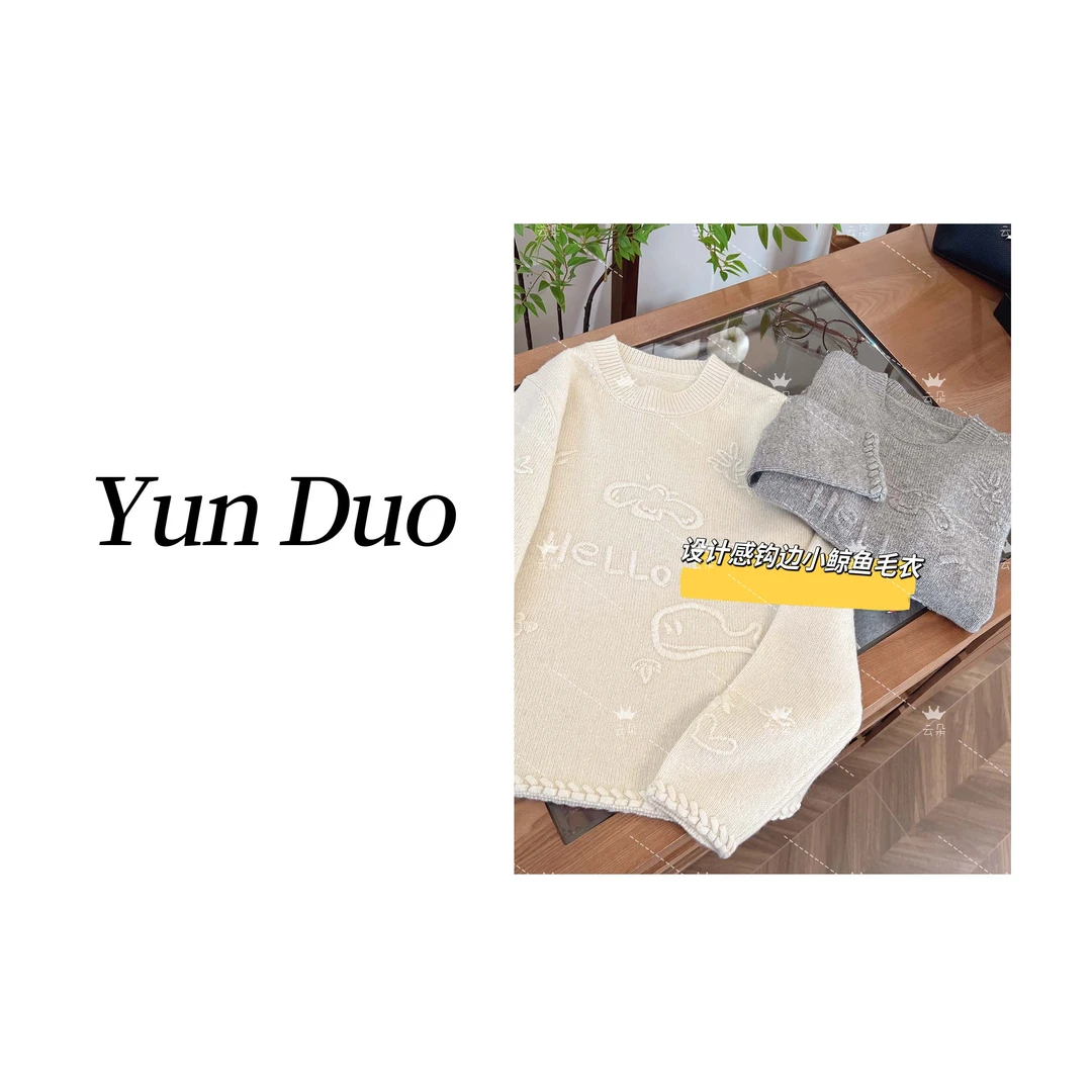 云朵定制【小鲸鱼】设计感钩边立体刺绣针织毛衣IH04