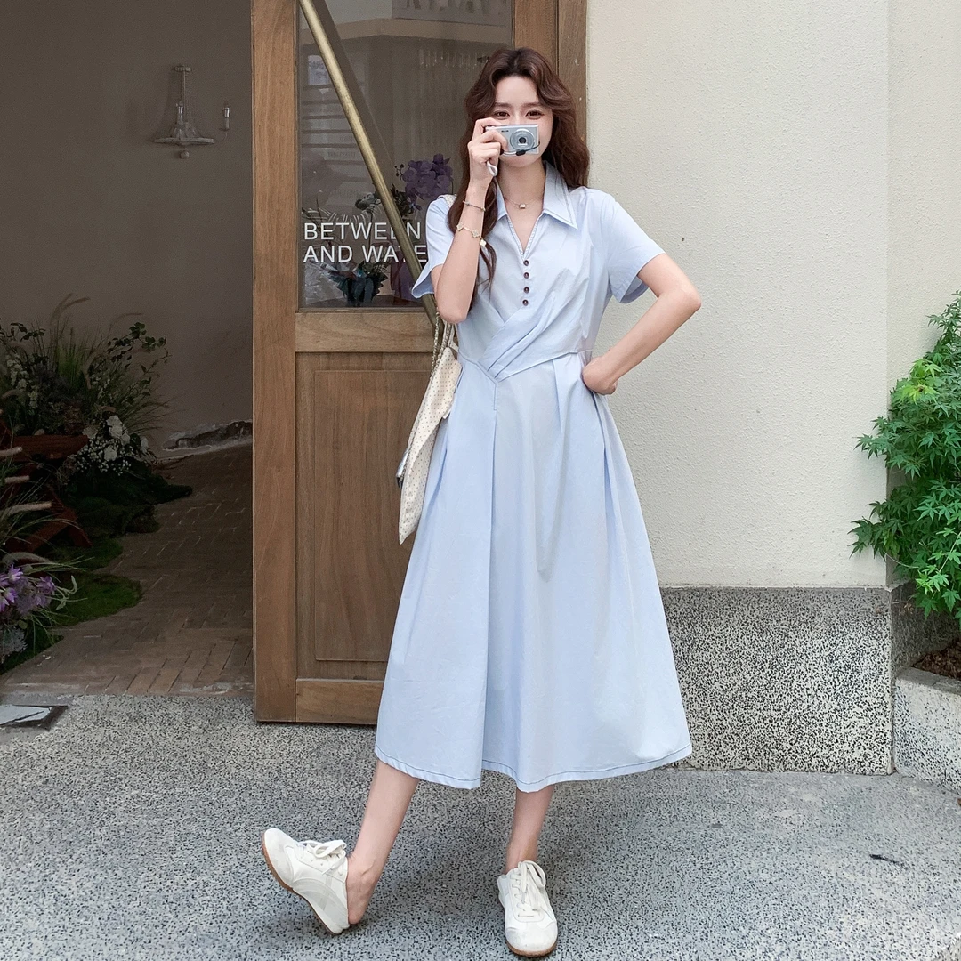 法式气质时尚衬衫连衣裙女夏2025新款独特漂亮温柔系减龄显瘦长裙