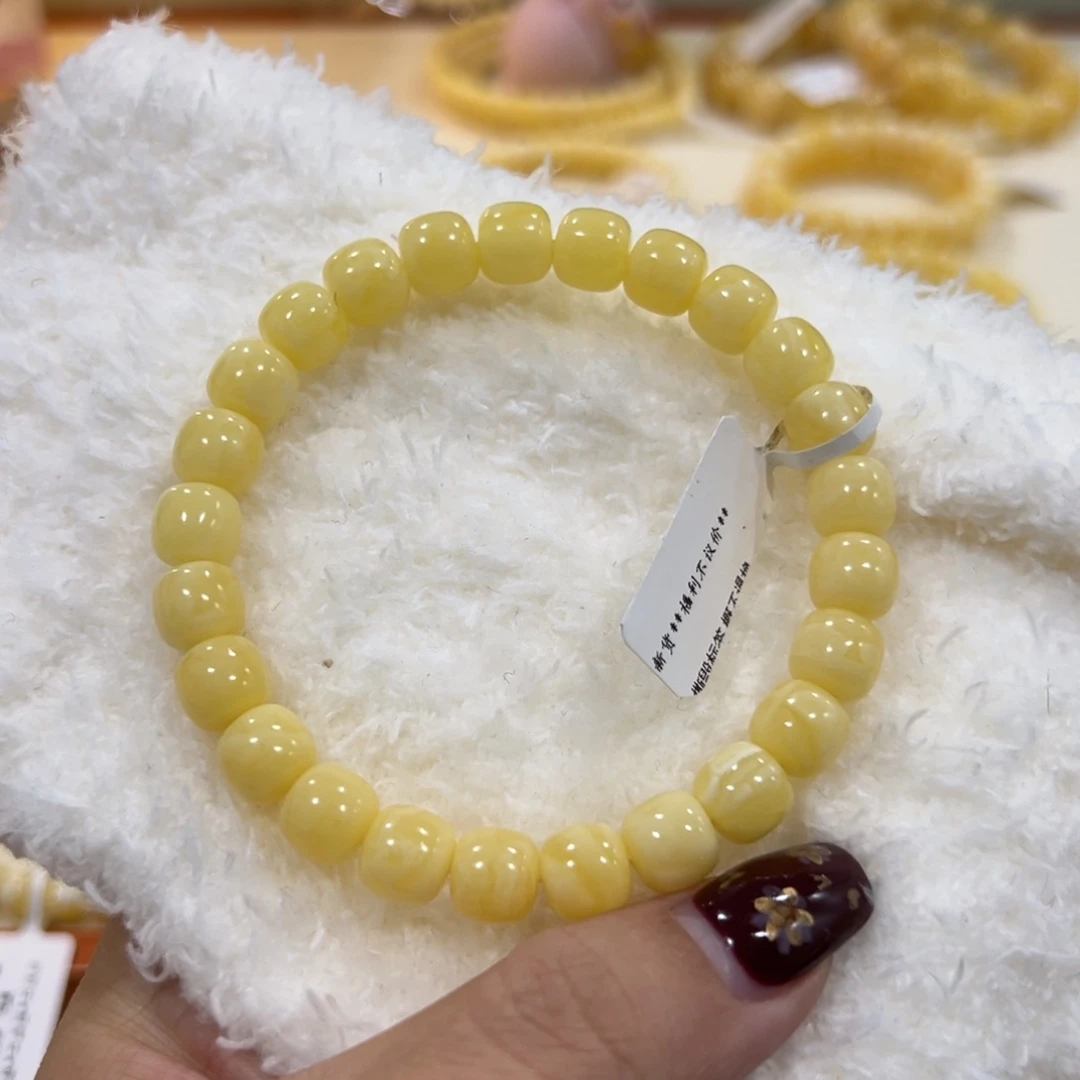 不****蜜蜡未镶嵌手链8.5m奶白花老型单圈