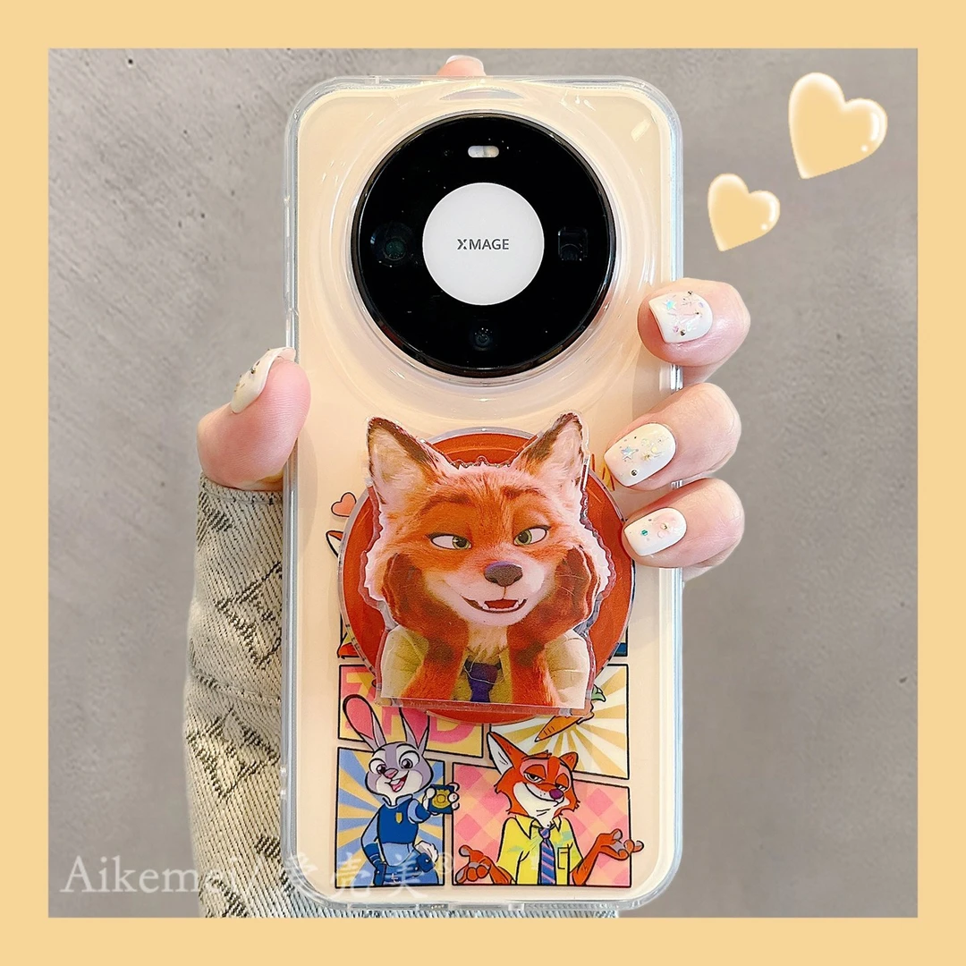 适用华为mate80promax手机壳狐狸兔子mate70pro+格子插画磁吸支架