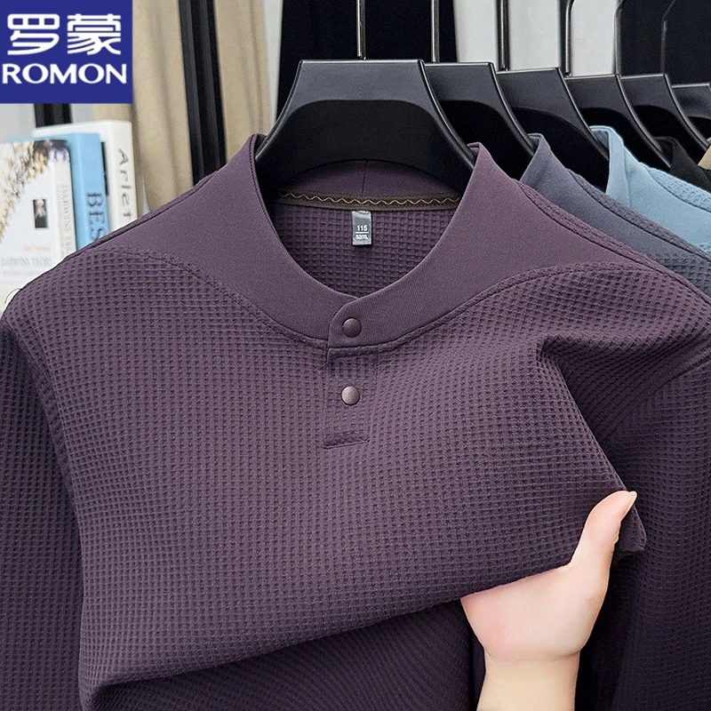 罗蒙2025秋季新款华夫格男士长袖卫衣休闲百搭宽松抗皱潮流打底衫