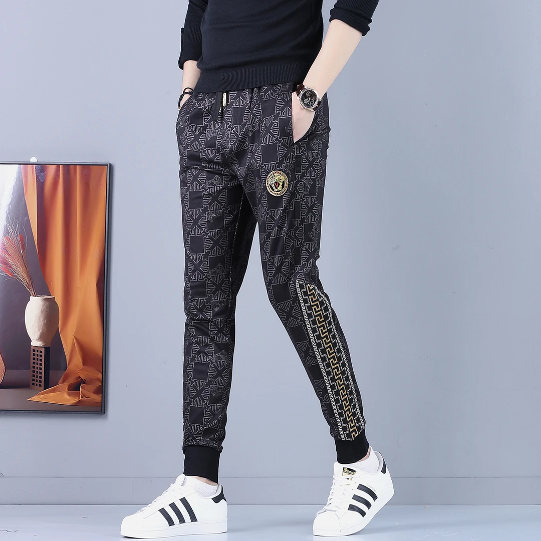 NDSL轻奢秋季新款高端男士休闲裤潮流刺绣印花时尚长裤修身运动裤