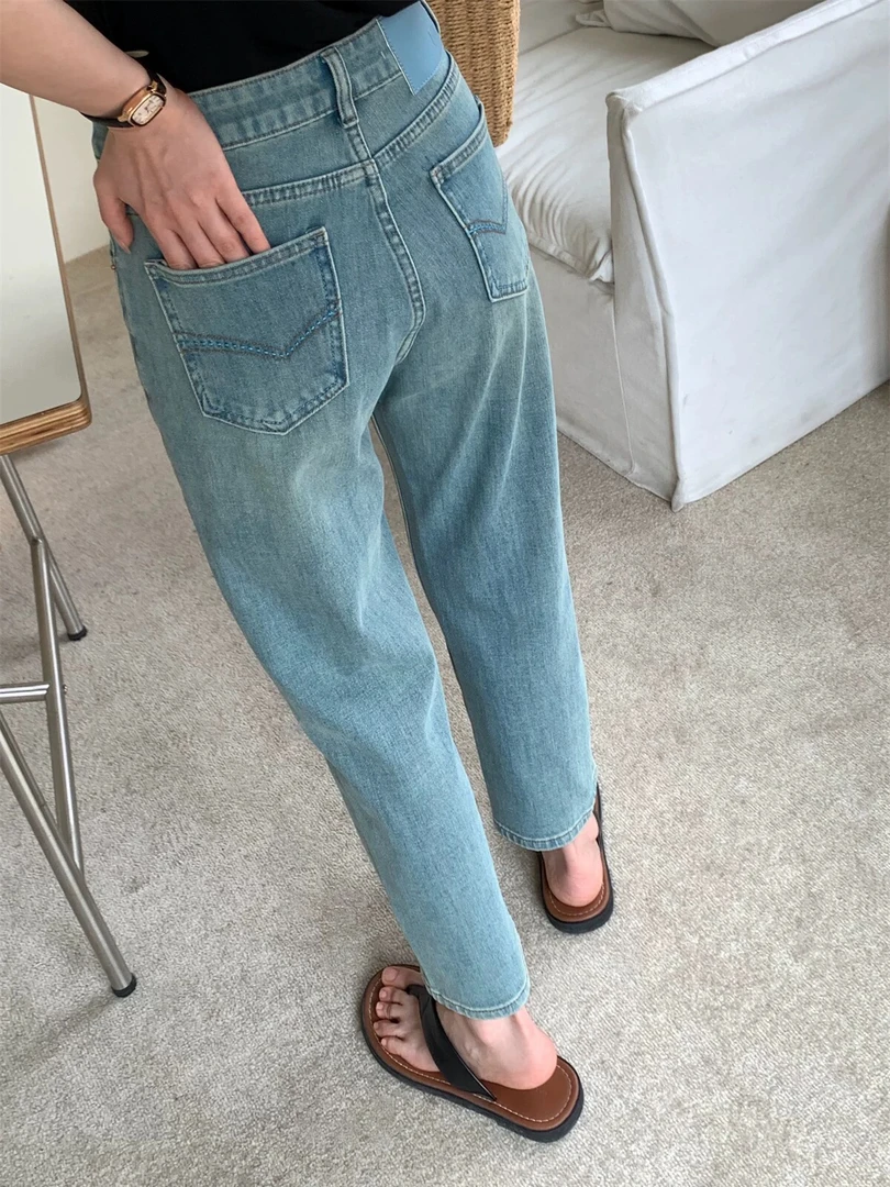 【4号】牛仔裤女2025春新款阔腿裤欧货高腰九分奶奶裤