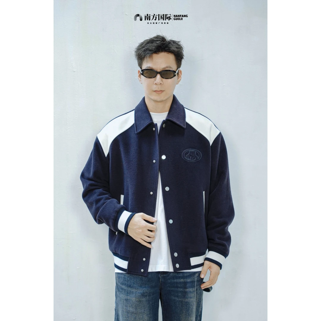 长袖男装休闲单排扣翻领美式夹克