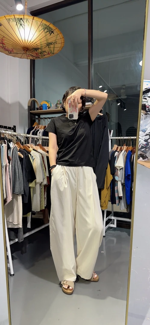 女薄款高腰休闲裤直筒宽松韩版老钱风