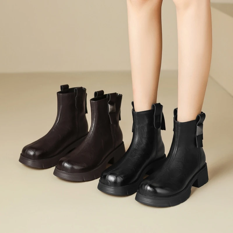 【ZHR则则】4.5CM手抓纹加绒短靴女一脚蹬轻便舒适百搭靴子IB02A