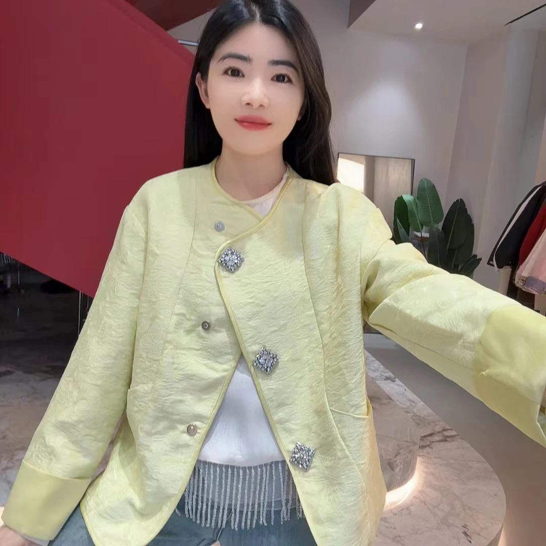 252603 重工斜门襟国风蝴蝶提花外套设计感洋气上衣