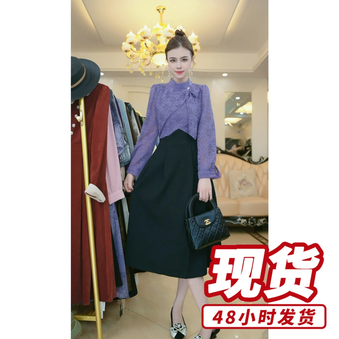 梦想服饰2025新款紫色黑裙子爆款秋款连衣裙极简风1001