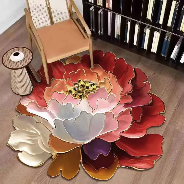 牡丹升级版硅胶底轻奢新入户卧室地毯玄关飘飘