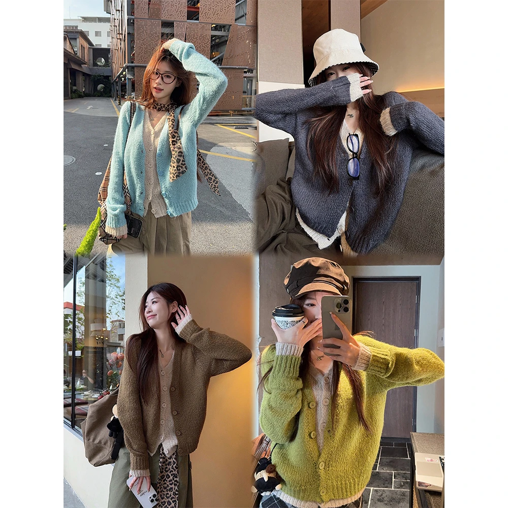 假两件V领毛衣外套2025秋季新款小众软糯设计套头针织衫女22798 #