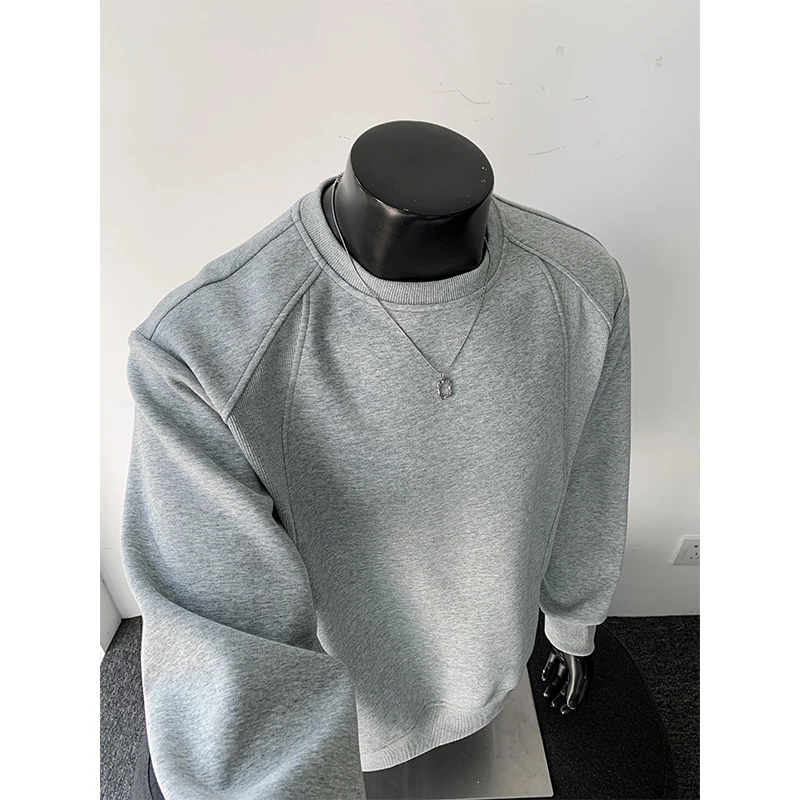 浅灰色美式卫衣男秋季情侣重磅cleanfit套头上衣高街休闲宽松外套