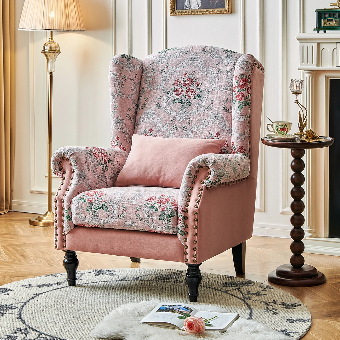 一具一家美式老虎椅法式复古风布艺单椅客厅高背休闲单人沙发