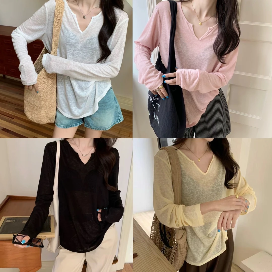 XIAO SISTERS/A080莱赛尔剪刀领防晒罩衫休闲宽松冰感防晒罩衫