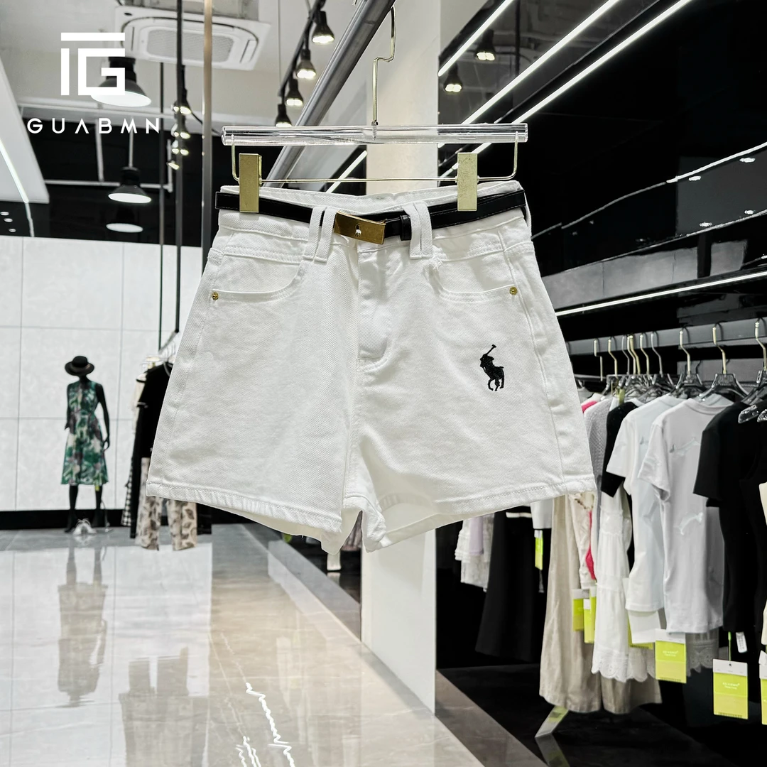 GUABMN2025夏季新款小马刺绣牛仔短裤高腰裤子夏日穿搭5132