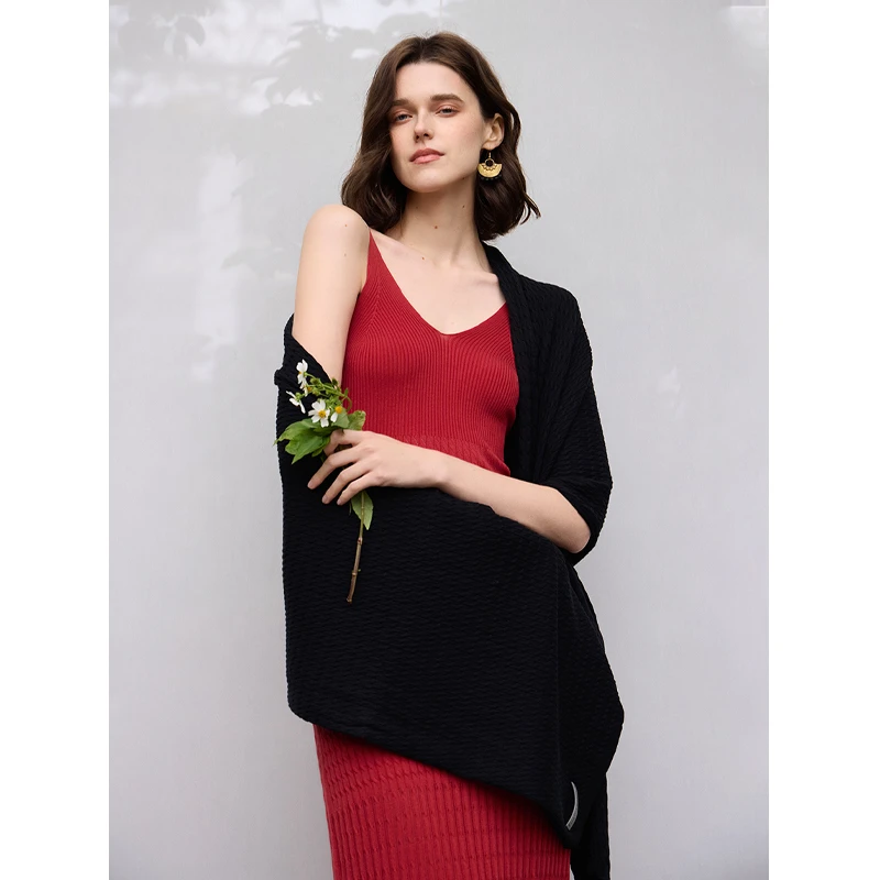 Mix Selection｜莱赛尔麻花围巾2025黑色长款围脖披肩MSAJM0043