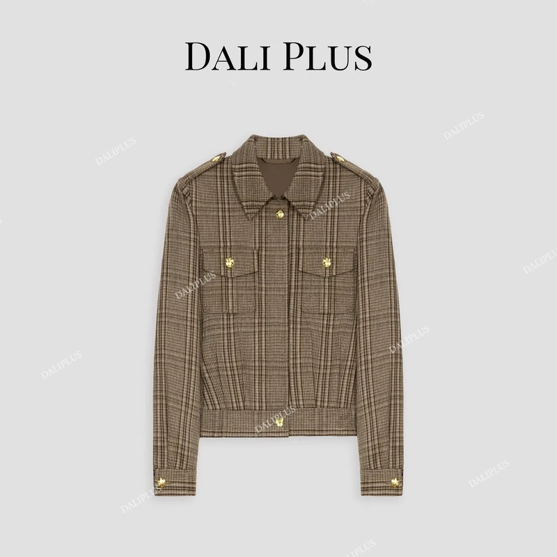 DALI PLUS高奢线 精纺羊.毛复古咖色格纹英伦夹克外套-D4TY0089