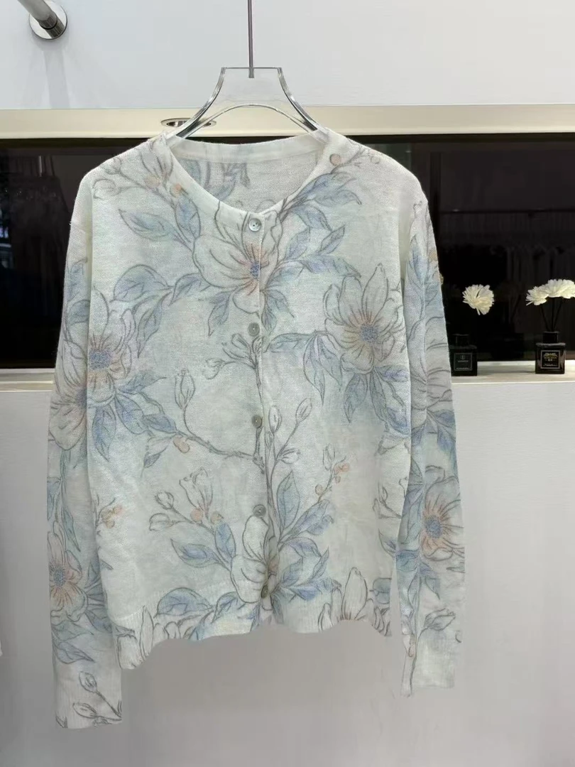 3812 夏季女士水墨印花针织外套 F80