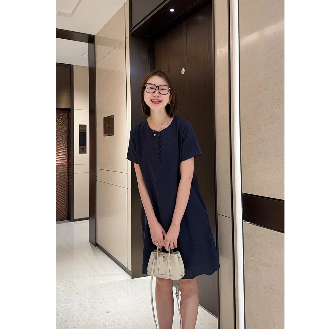 072 & RICE【辛德拉】100亚麻 夏季休闲圆领短袖连衣裙 24HE01