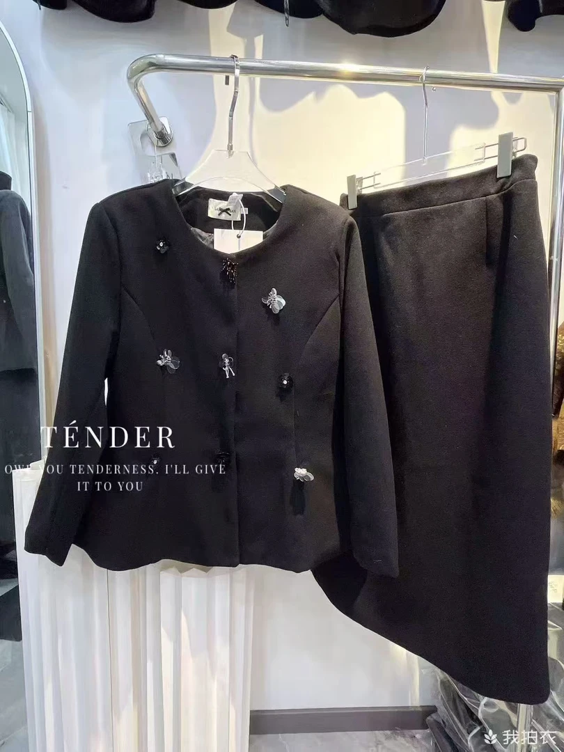 SS25006miu系千金感穿搭 早秋季法式名媛收腰花朵小香风夹棉套装